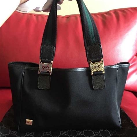 gucci black fabric tote|Gucci black canvas tote bag.